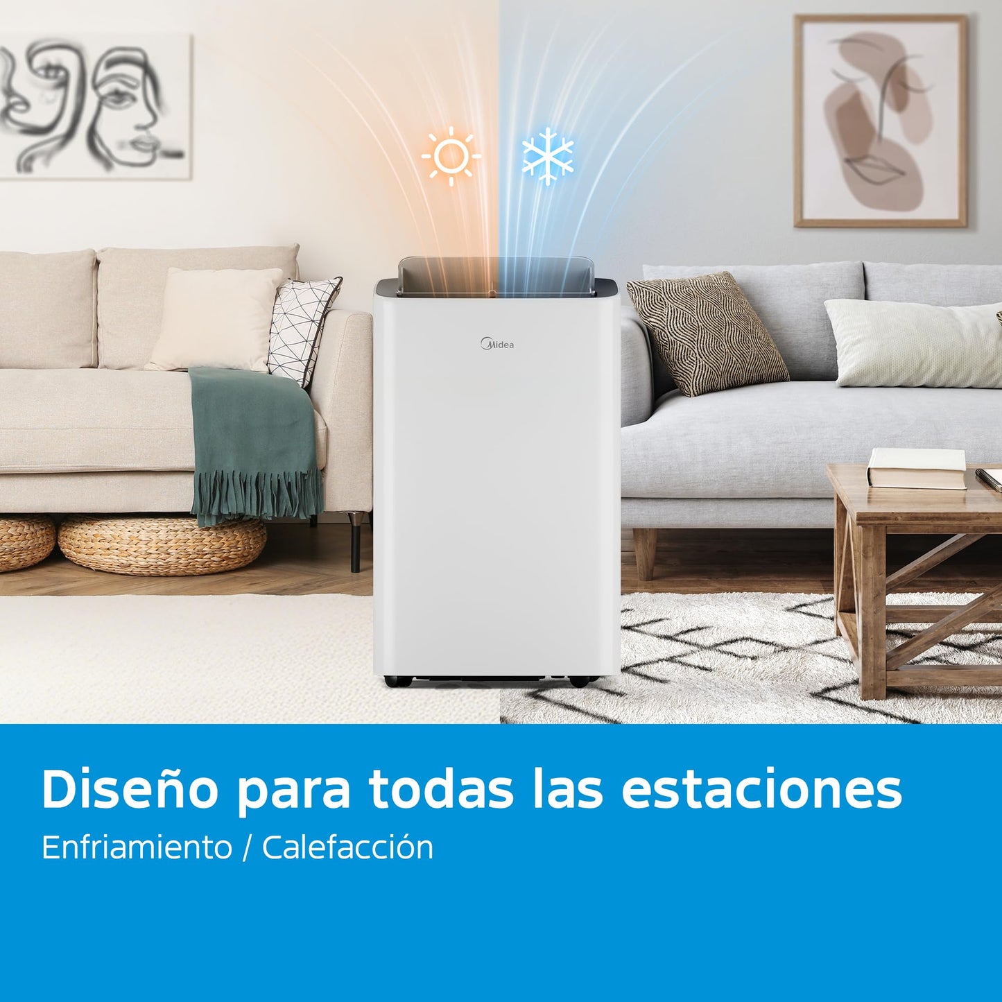 MIDEA Pingüino Portable Air Conditioner with Heating – 12,000 BTU / 3000 Cooling Capacity, Silent Operation, 3500W Heat Pump, 4 Modes, Includes Window Kit and Remote Control