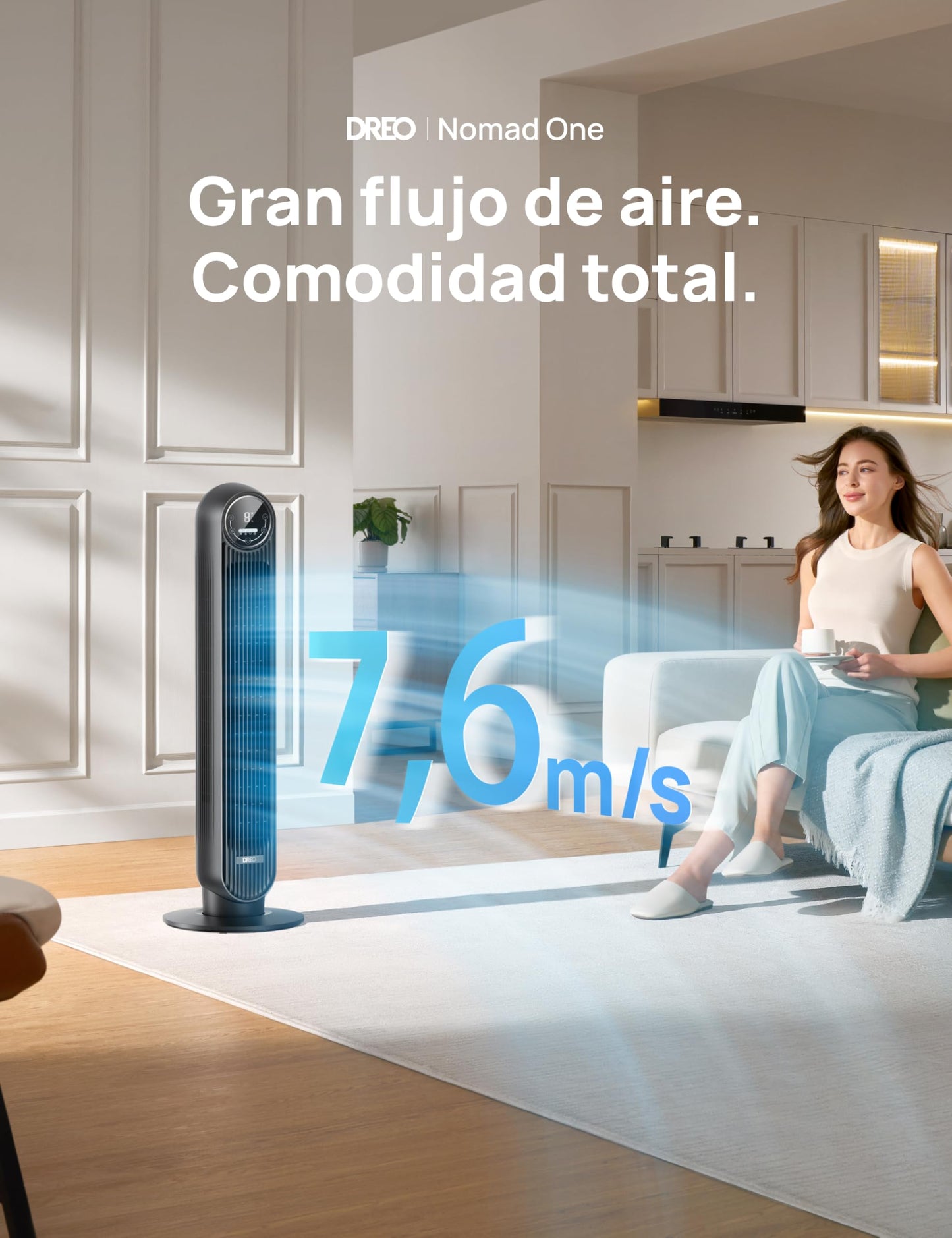 Dreo 20dB Ventilador de Pie Silencioso, Ventilador de Torre con Velocidad de 7,6 m/s, 4 Velocidades, Rotación de 90°, Temporizador de 8 Horas, Pantalla LED y Mando a Distancia Incluido, Negro