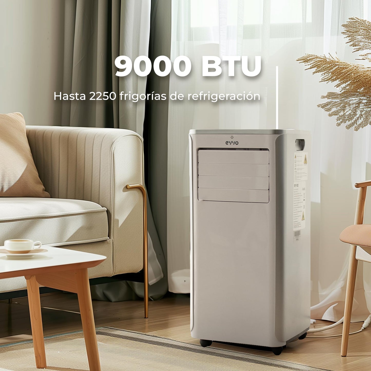 EVVO Portable Air Conditioner 3-in-1, 9,000 BTU, Remote Control, Suitable for 20m², Energy Class A, Window Installation Kit (Model: Clima P9 White)