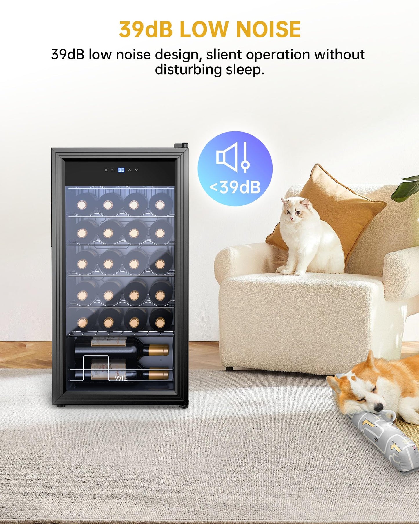 Vinoteca WIE 82L – Nevera para Vinos de 28 Botellas con Control Táctil, Protección UV, Iluminación LED y Temperatura Regulable 5–18 °C – Refrigerador Silencioso para Vino Tinto, Blanco y Cerveza – Negro
