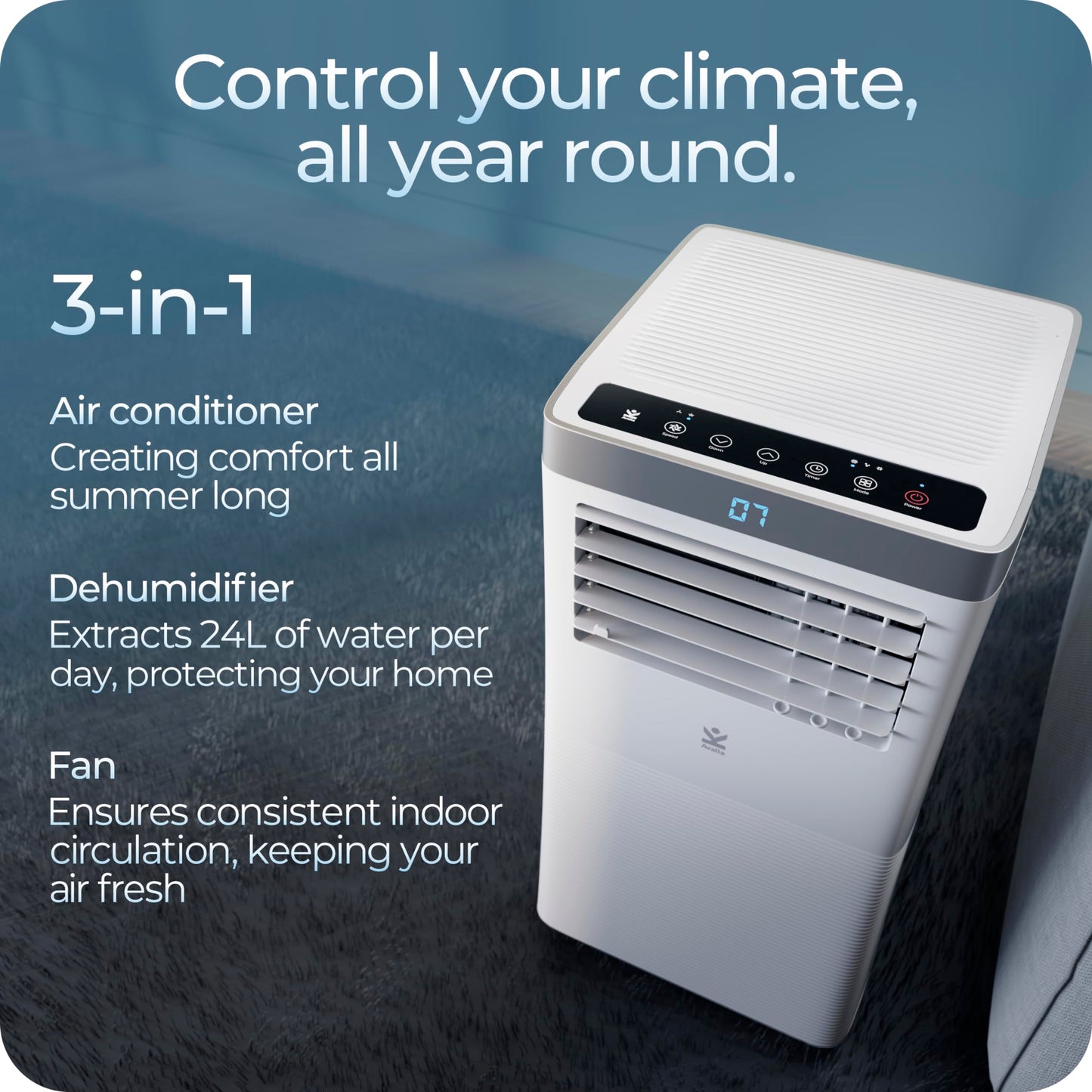 Avalla S-200 Aire Acondicionado Portátil Industrial - 9,000 BTU con Deshumidificador de 24 L y Cobertura de Hasta 88 m³