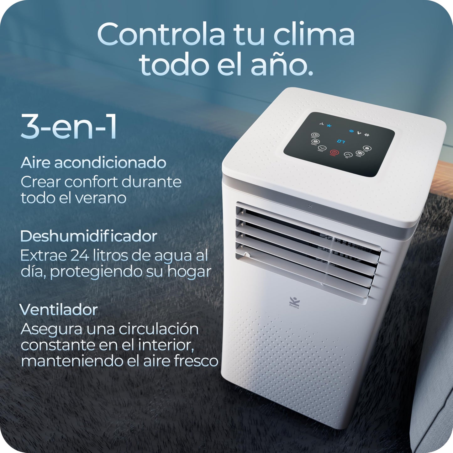 Avalla S-290 Aire Acondicionado Portátil 3 en 1 - 10,000 BTU con Deshumidificador y Ventilador Integrado