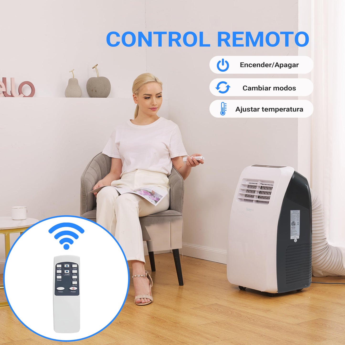 SereneLife Portable Air Conditioner 7,000 BTU – Quiet Mobile Cooling with Dehumidifier and Fan, Remote Control – Perfect for Home and Office