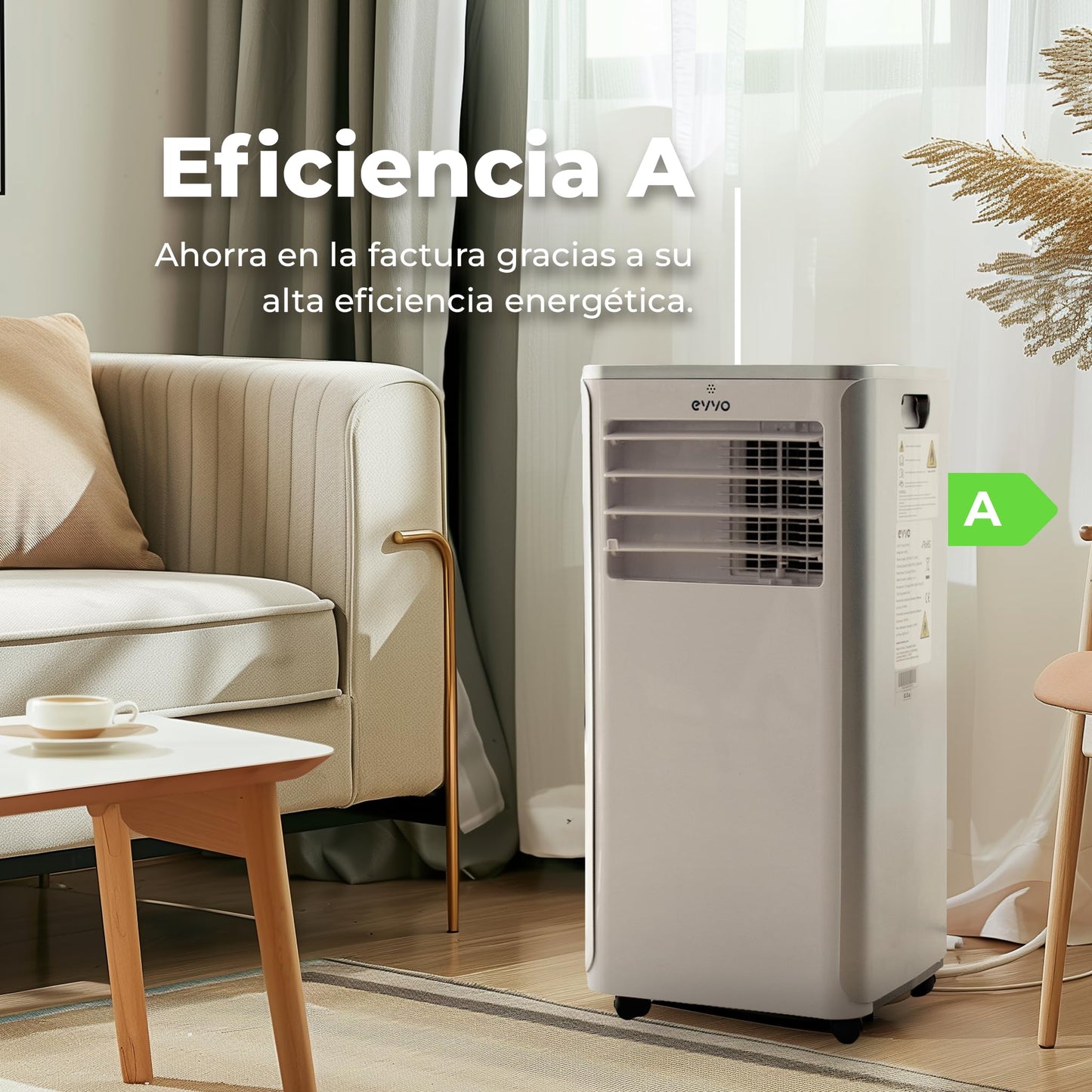 EVVO Portable Air Conditioner 3-in-1, 9,000 BTU, Remote Control, Suitable for 20m², Energy Class A, Window Installation Kit (Model: Clima P9 White)