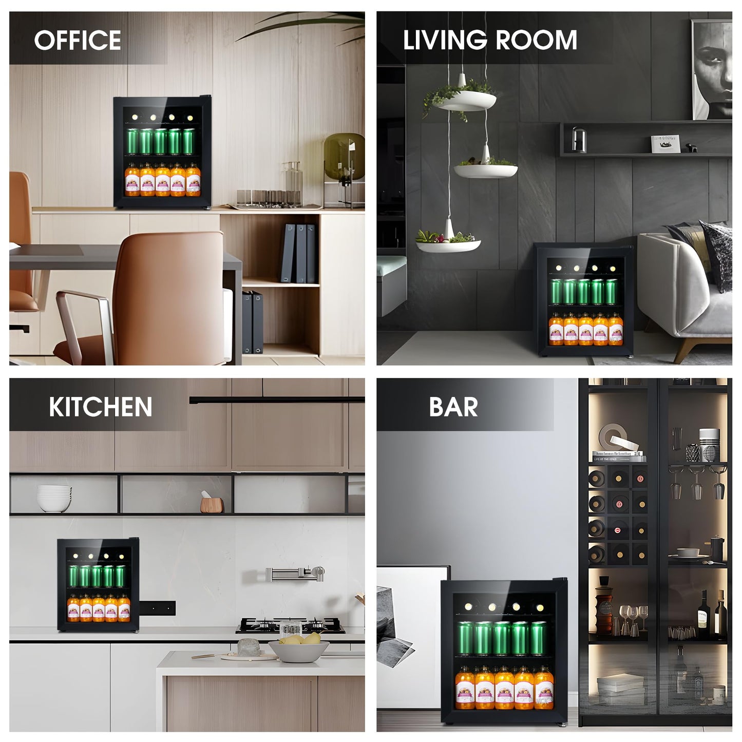 Mini Nevera HCK 42L con Puerta de Vidrio – Capacidad para 48 Latas, Temperatura Ajustable 0-15°C – Refrigerador Silencioso y Compacto para Oficina, Bar, Sala de Estar y Uso Exterior – Negro