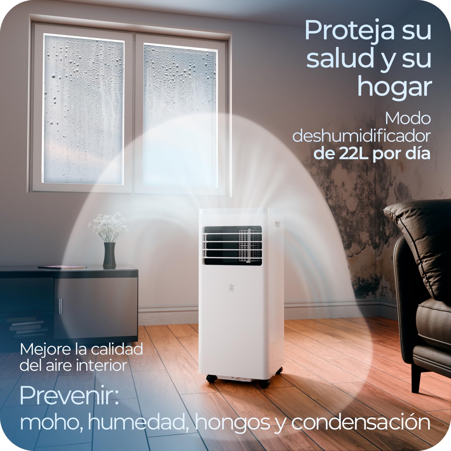 Avalla S-150 Aire Acondicionado Portátil 4 en 1 - 8,000 BTU con Deshumidificador, Ventilador y Modo Sueño para Espacios de Hasta 80 m³