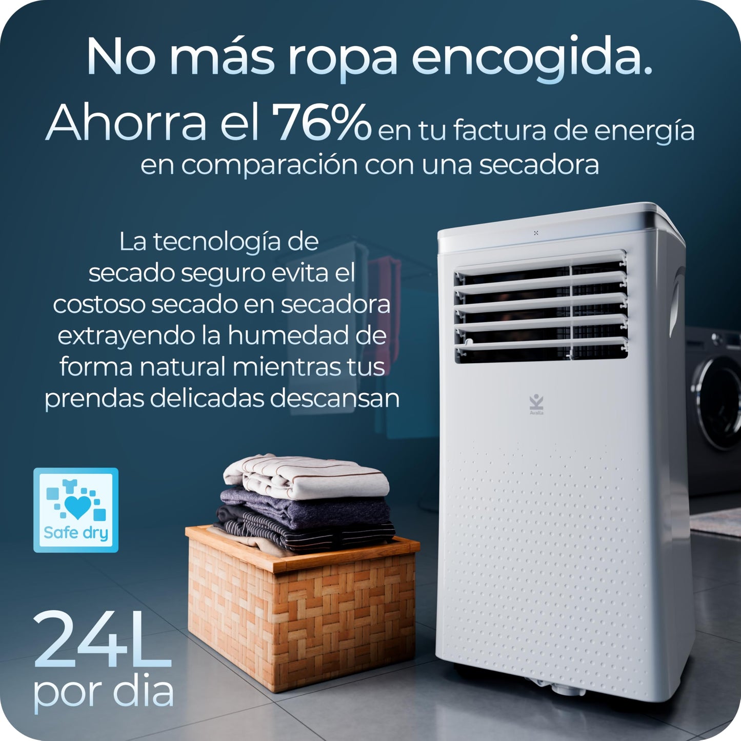 Avalla S-290 Aire Acondicionado Portátil 3 en 1 - 10,000 BTU con Deshumidificador y Ventilador Integrado